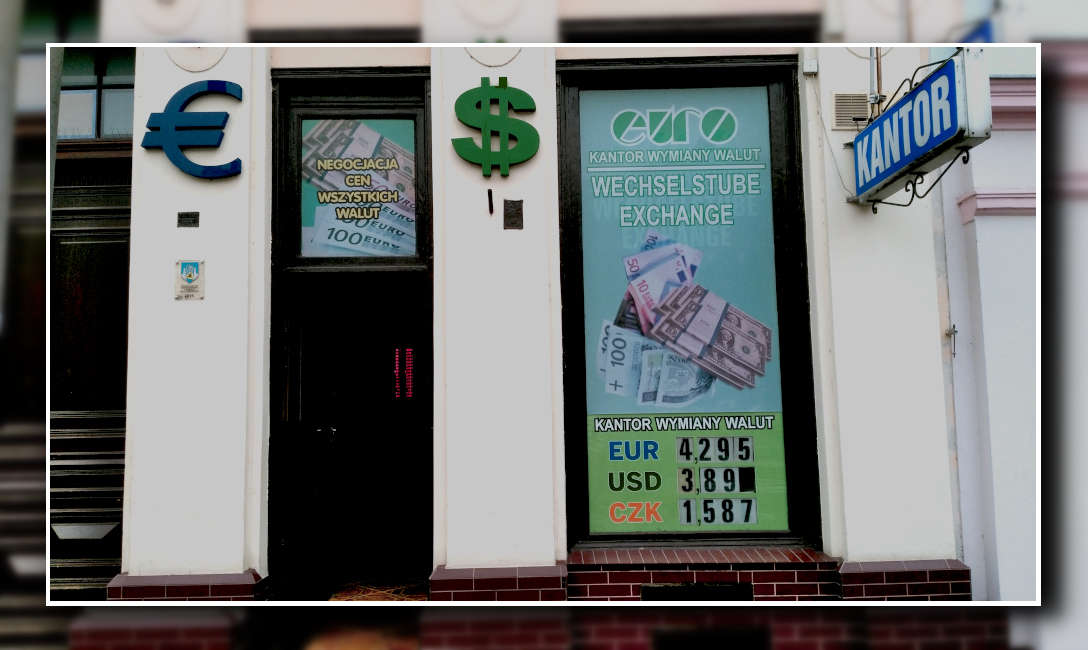 Wyświetlacz kursów walut w kantorze EURO-CENT w Zgorzelcu